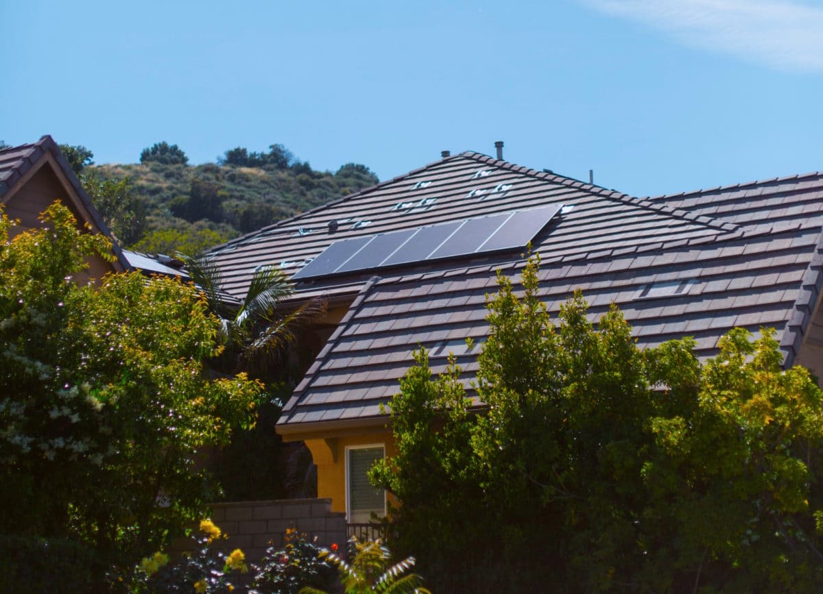 A roof with solar panels installed