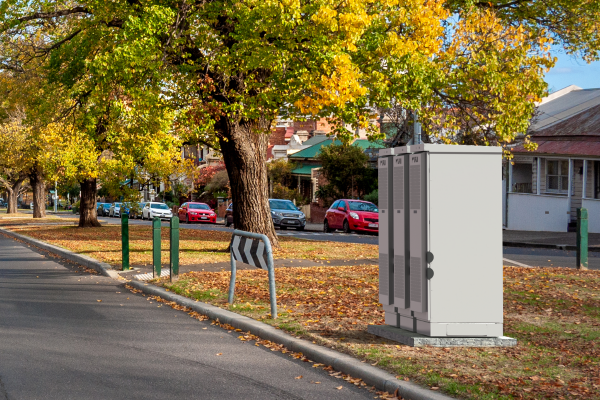 Artist impression of the Pixii PowerShaper for Yarra Energy Foundation (YEF) community battery in Fitzroy North Victoria