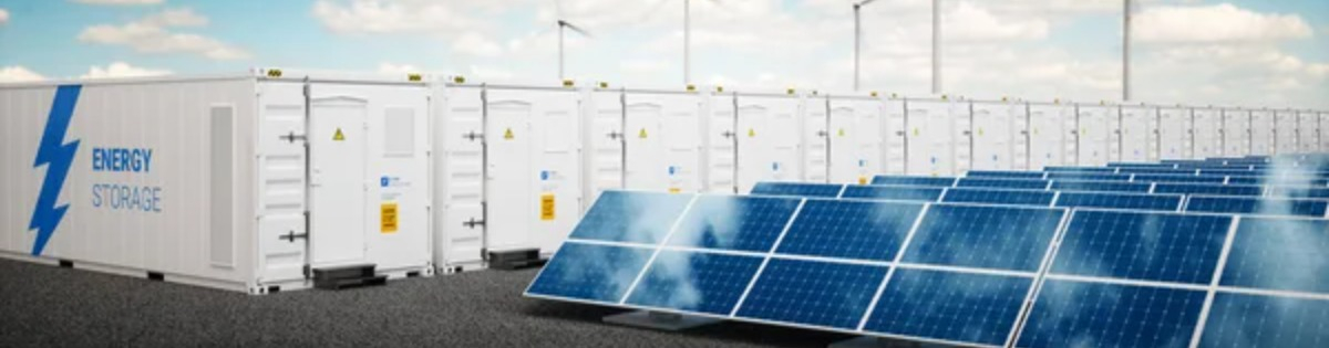 Large scale battery storage next to a solar array